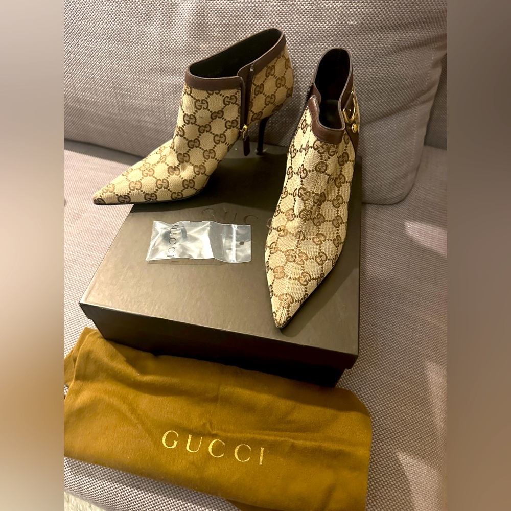 Never worn Vintage Gucci monogrammed canvas ankle boots